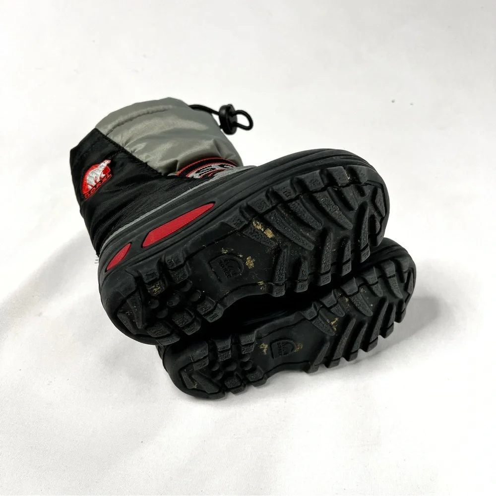 Sorel Youth Grey and Red Cub Insulated Snow Boots Size 8